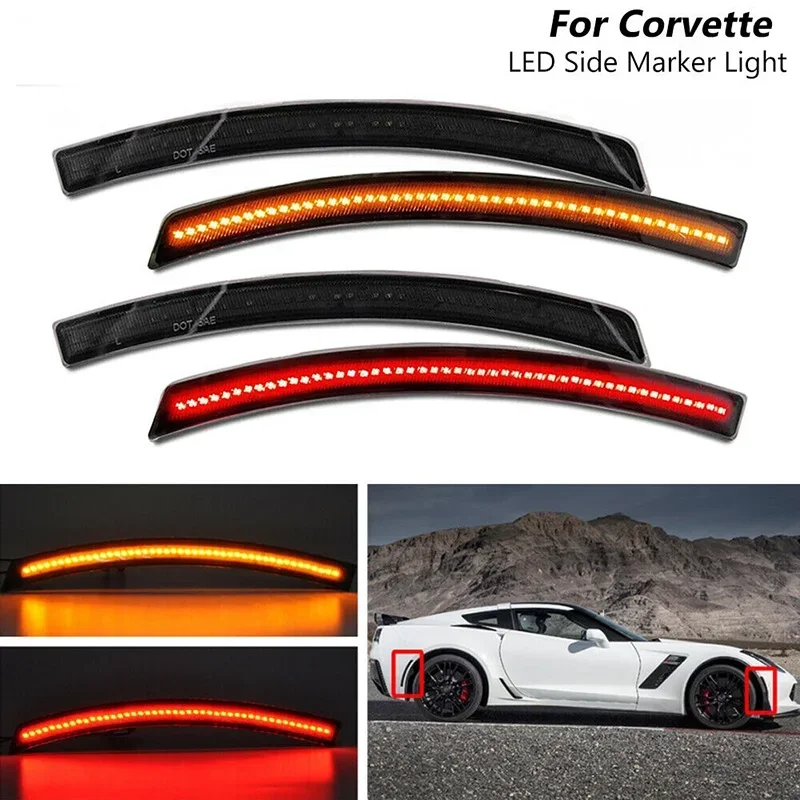 4Pcs LED Side Marker Turn Signal Front Amber Light Rear Red Light LED Side Marker Lights Fit For Chevrolet Corvette C7 2014-2019