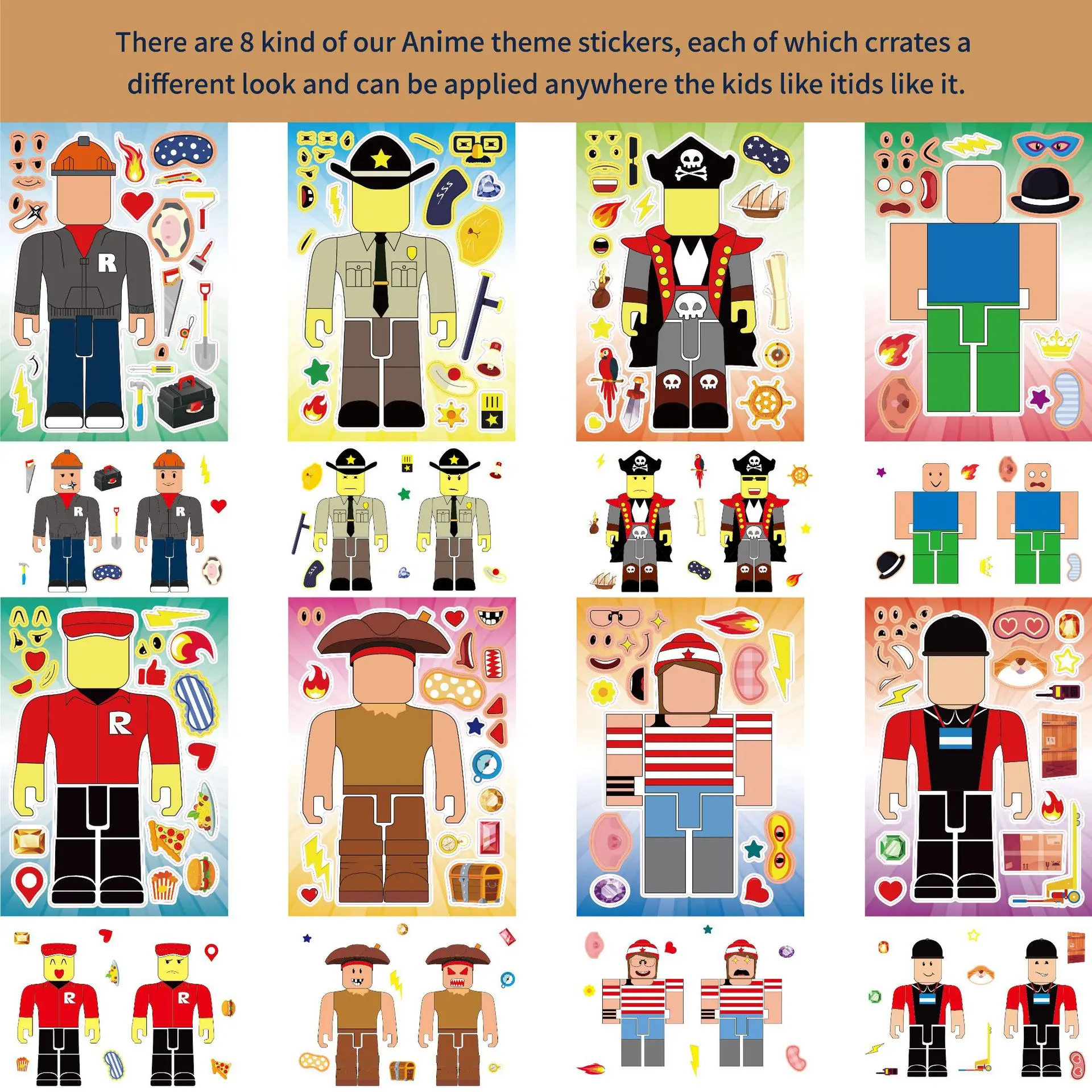 16pcs Roblox Game Sticker Children DIY Puzzle Funny Games Make-a-Face Assemble Jigsaw Sticker DIY Boys Girls Party Toys Gift