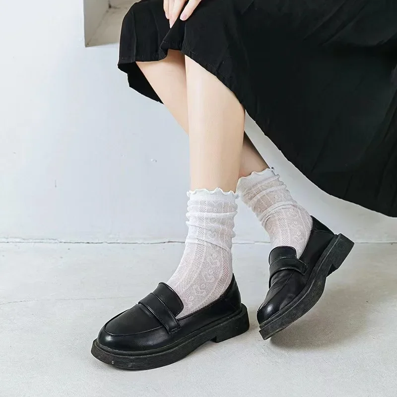 Spring Summer Fashion Women Socks Lady Long Black White Lace Harajuku Ruffle Casual Sweet Kawaii Floral Breathable Luxury Lolita