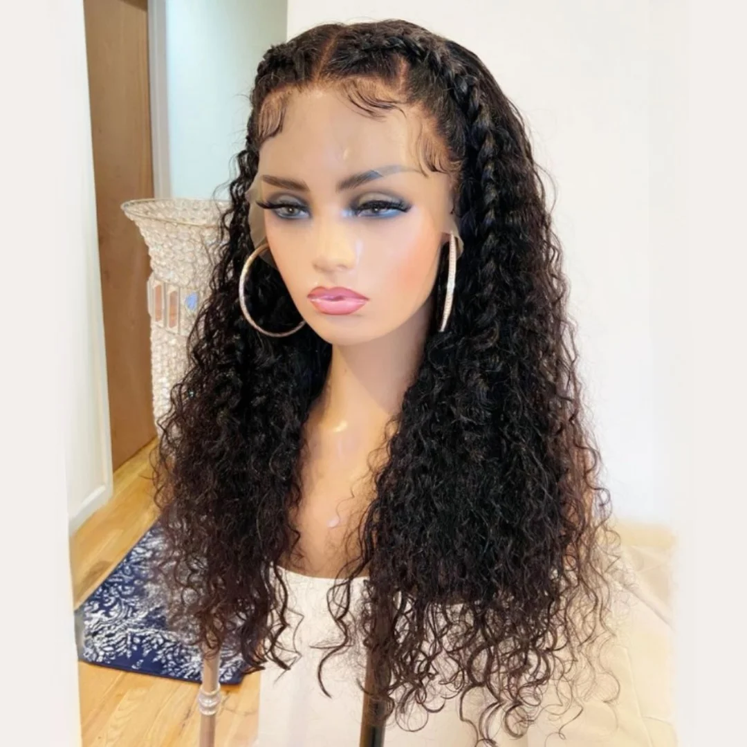 ソフト 26 インチ ナチュラル ブラック キンキー カーリー ロング 180 密度 レース フロントウィッグ 女性用 ベビーヘア付き プレプラックド 合成 グルーレス