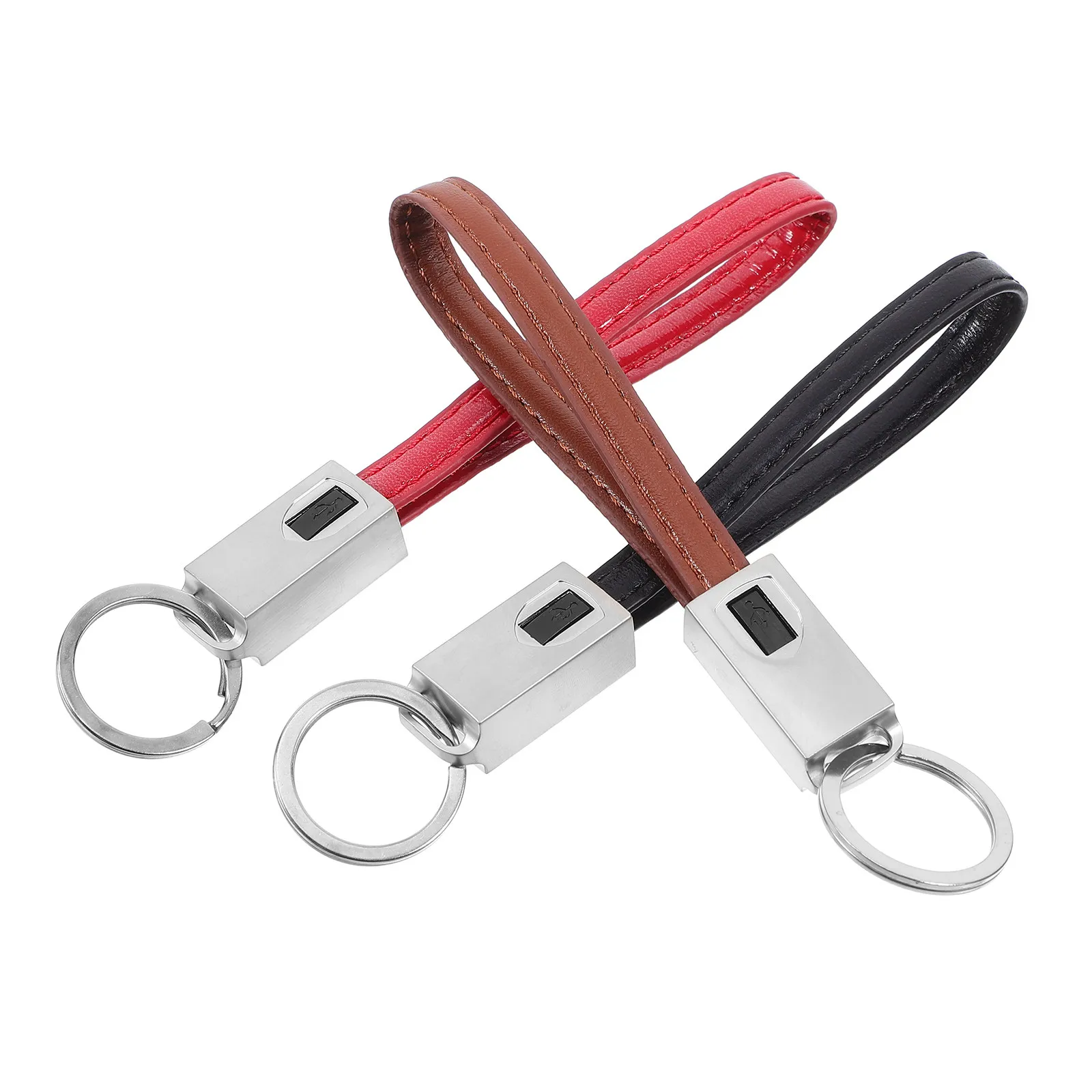 3Pcs Fast Charging Keyring USB Cable Type C Data Charger Portable Phone Lanyard Cable Black Brown Red
