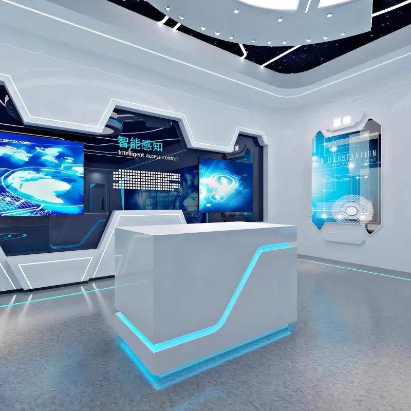 custom.Shaped Science Technology Sense Customizable Cabinet Circular Center Island Booth Exhibition Hall Display