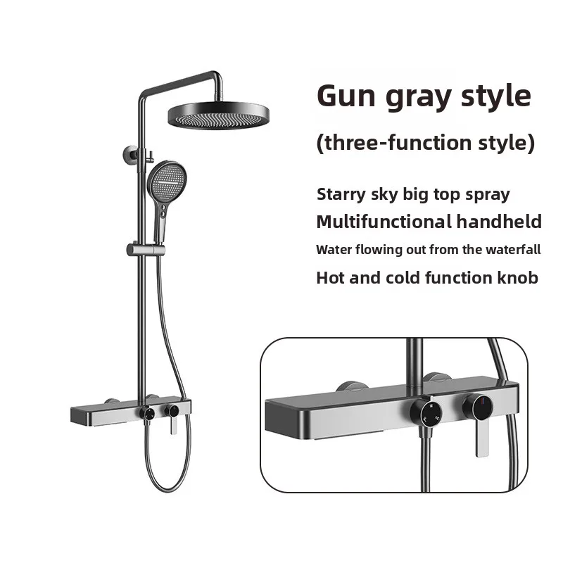 Hotel Grade All Copper Waterway Shower Set Hot Cold Multifunction Pressure Shower Head Storage Shelf Copper Shower Set Bathroom