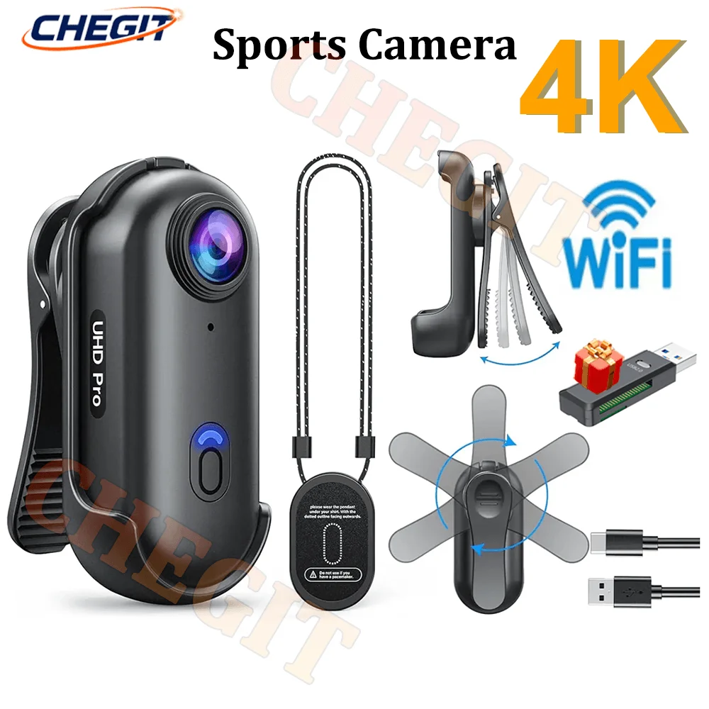 

4K Pocket Magnetic POV Vlog Cam Portable Body Chest Recorder Mini Wireless WiFi Waterproof Action Camera Helmet Bicycle Sports
