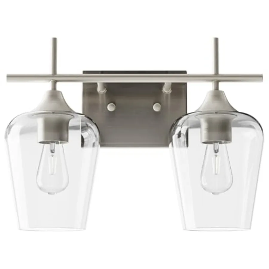 

Bathroom Vanity Light, 2 Light Bathroom Light Fixture Over Mirror, Bathroom Wall Lamp with Clear Glass, Modern Brushed Vanity L