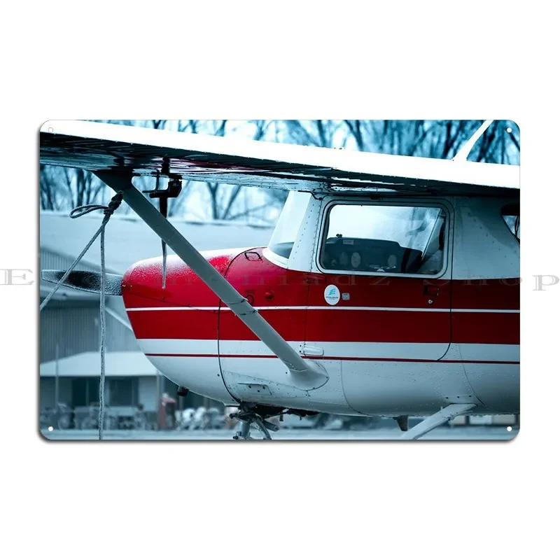 Cessna 150 In The Winter Champ takeoff Aircraft at Lake Hood  Metal Retro Customized Personalized Garage Tin Sign Poster