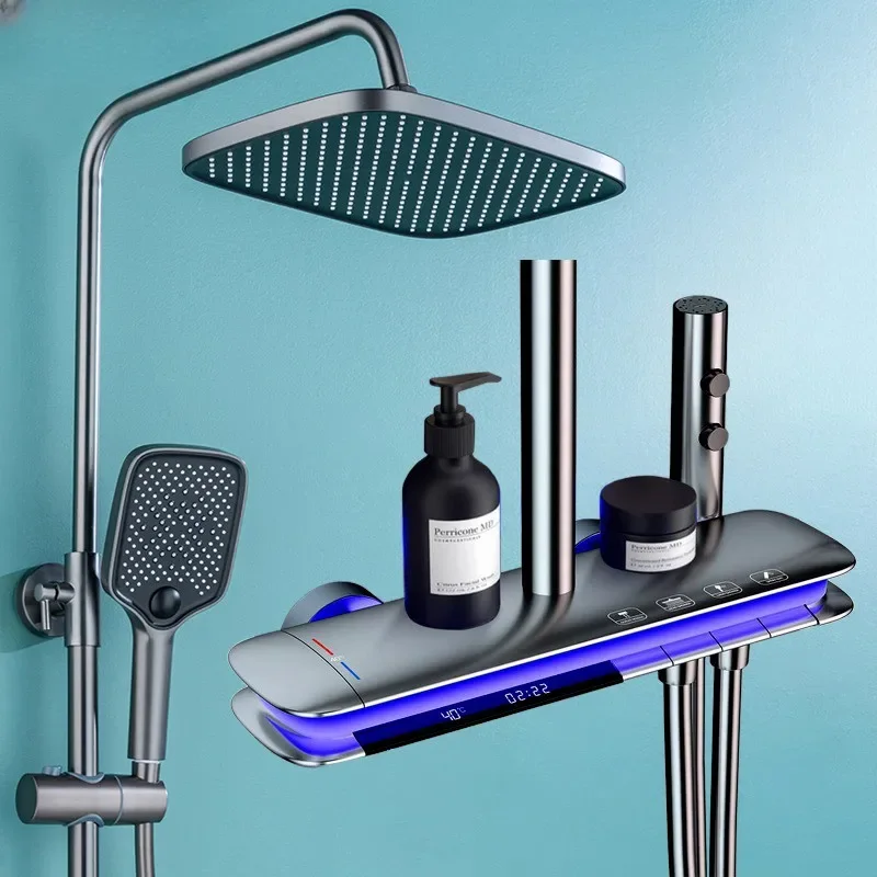 LED Digital Bath Shower Set room Hot Cold Mixer  System Wall tub Rain  Tap Thermostatic Atmosphere Lamp Faucet