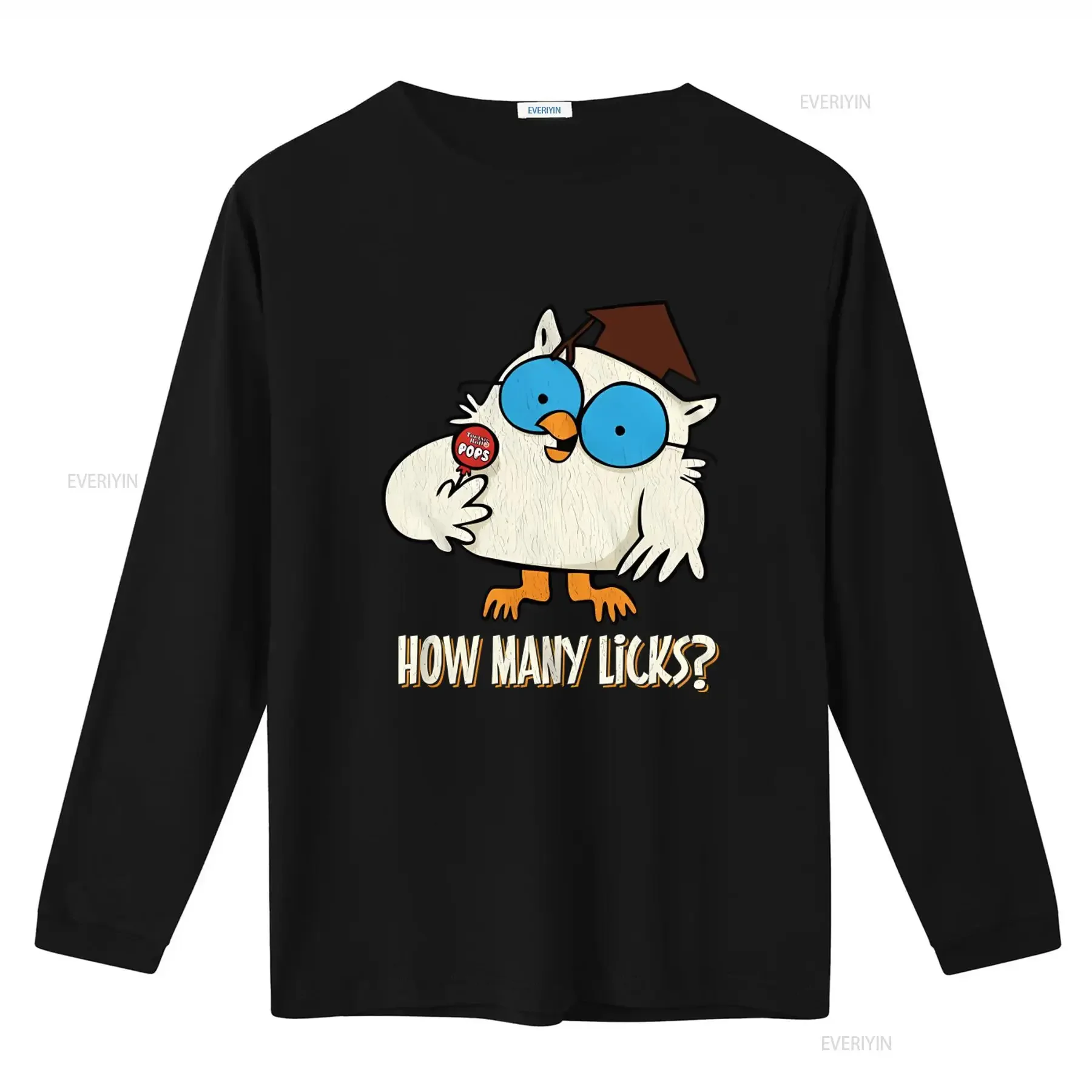 Tootsie Roll Owl Manylicks Black Heather Adult T Shirt Fun Cartoon Design with 'HOW MANY LICKS ' Text vintage Washed Breathable