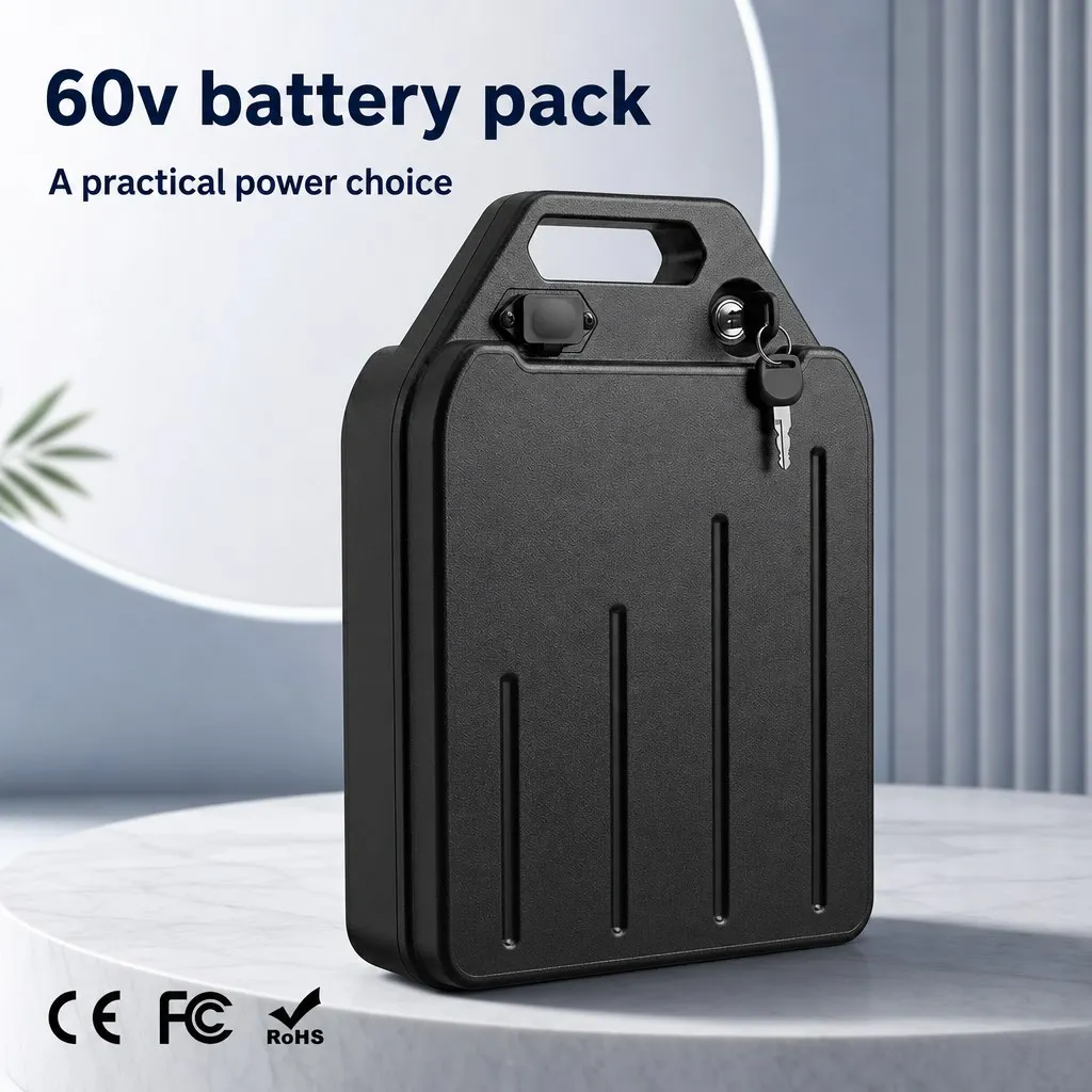 60V Electric Motorcycle Battery Pack Black Lock Case 16S4P 16S5P 16S6P 16S7P Options with Handle Connector Check Before Ordering
