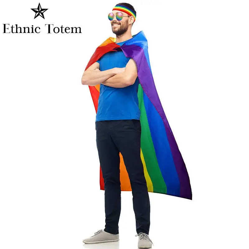 Adult LGBT Flag Rainbow Cloak Men Women Pride Flag Cape Headband Wristbands Holiday Party Celebration Costume Dress Up 2024