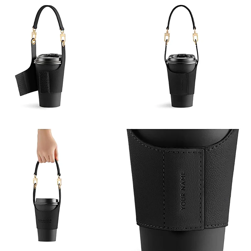 Leather Cup Cover Pouch Portable Water Bottle Sleeve Bag Leather Carrying Strap Insulating Cups Milk Tea Coffee Cups Accessories