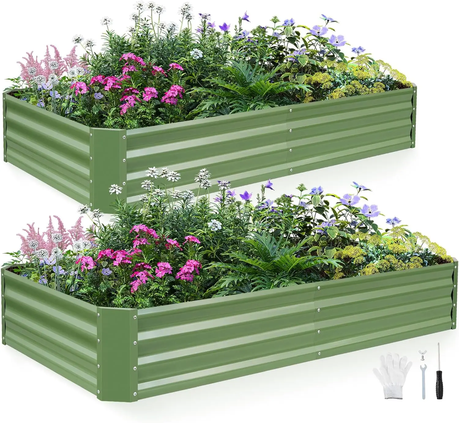 2-Pack Galvanized Raised Garden Bed Kit, 6x3x1FT Metal Beds for Vegetables, Rust-Resistant & Easy Assembly