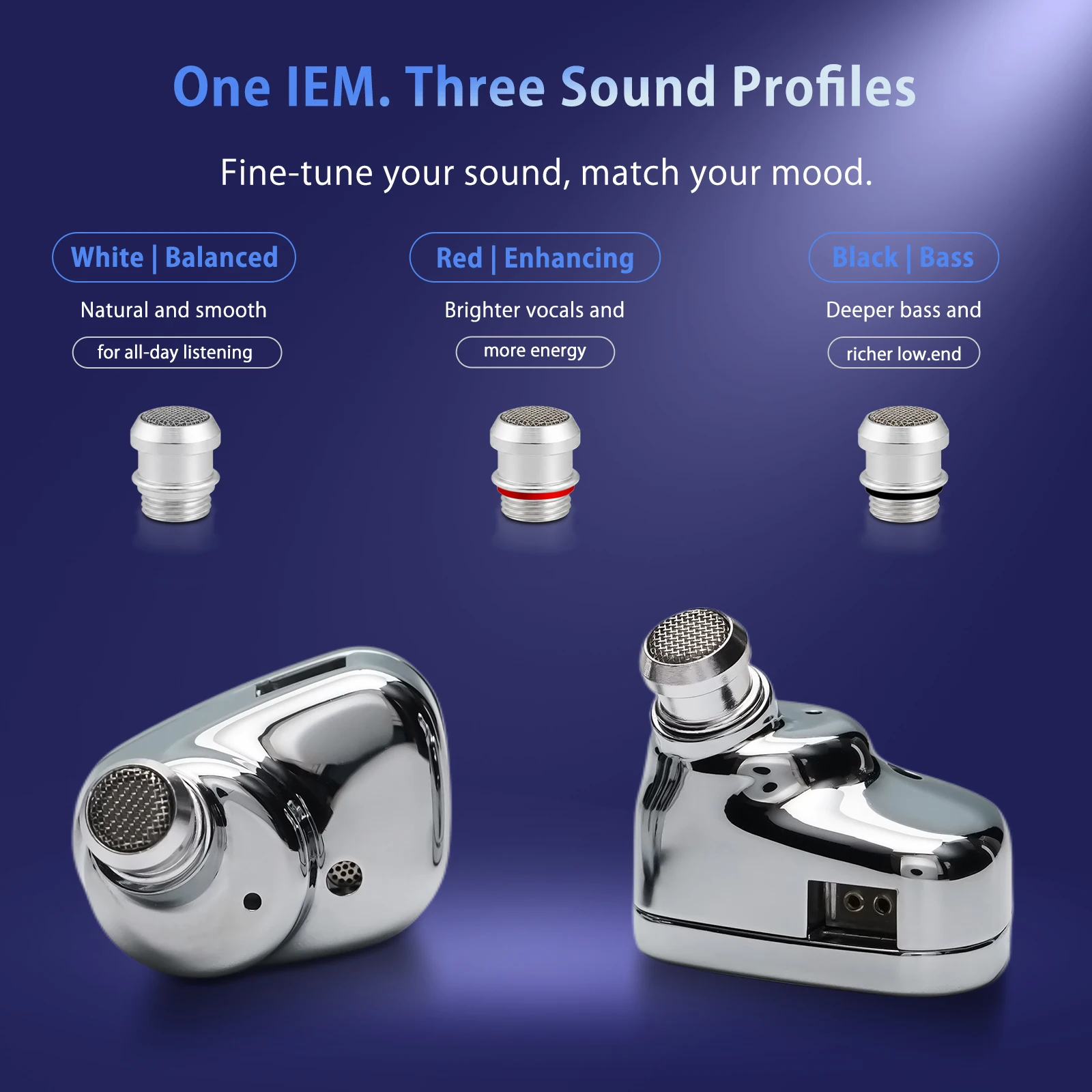 JUZEAR Nimbus HiFi IEM Dynamiczne Słuchawki Douszne z 3 Końcówkami Dostosowującymi Dźwięk, Złącza 3.5+4.4mm/ 3.5mm+Type-C, Mikrofon, Słuchawki Gamingowe, Słuchawki Muzyczne — zdjęcie produktu 3