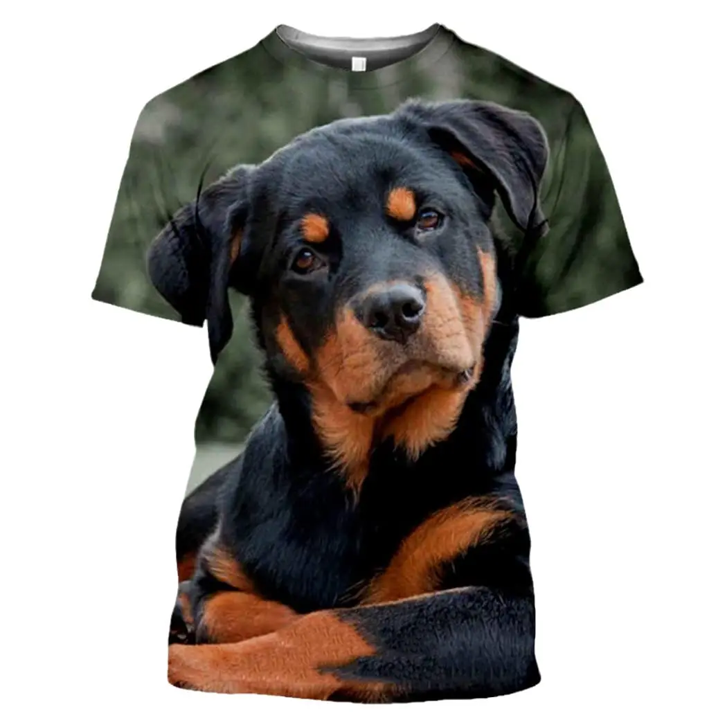 Rottweiler Dog Animal 3D Print T Shirt Men\'s Casual Hip Hop Harajuku Fitness Summer Short Sleeve Tops Tee Pet Dog Unisex Clothes