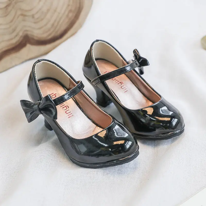 Children Leather Shoes 2022 New Party Dance Wedding Girls Princess High Heel Fashion Kids Student Performance Dress Show Sandals