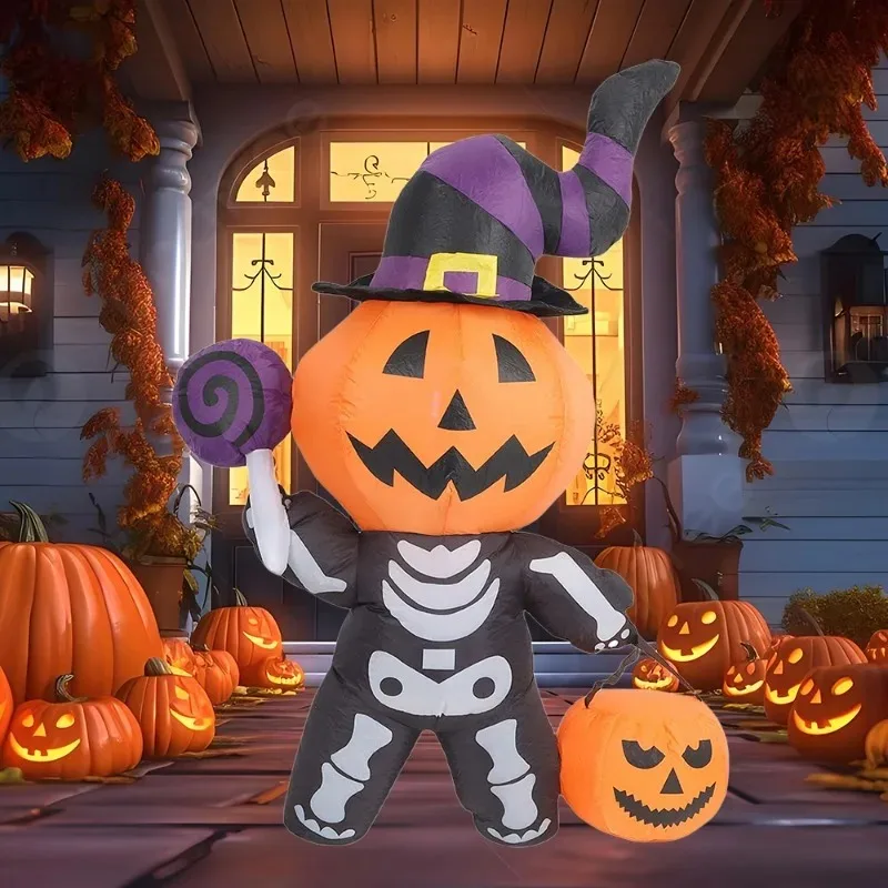 Juguetes inflables de 5,5 pies, calabaza gigante, fantasma, decoración de Halloween, jardín al aire libre, casas, decoración brillante, modelo inflado de terror