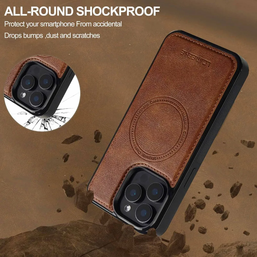 Magnetische Leder-Handyhülle für iPhone 18 17 17e Air 16e 16 15 13 12 11 Pro Max XS Plus Mini Stoßfeste Mag-Safe Weiche Rückseite – Detail 12