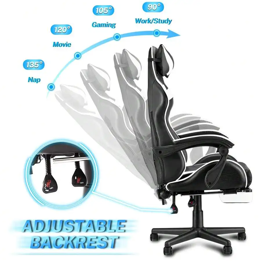 STGaming Gaming Chair With Footrest And Lumbar Support, Ergonomic Game Chair Height Adjustable Racing Gaming Chair With Headrest
