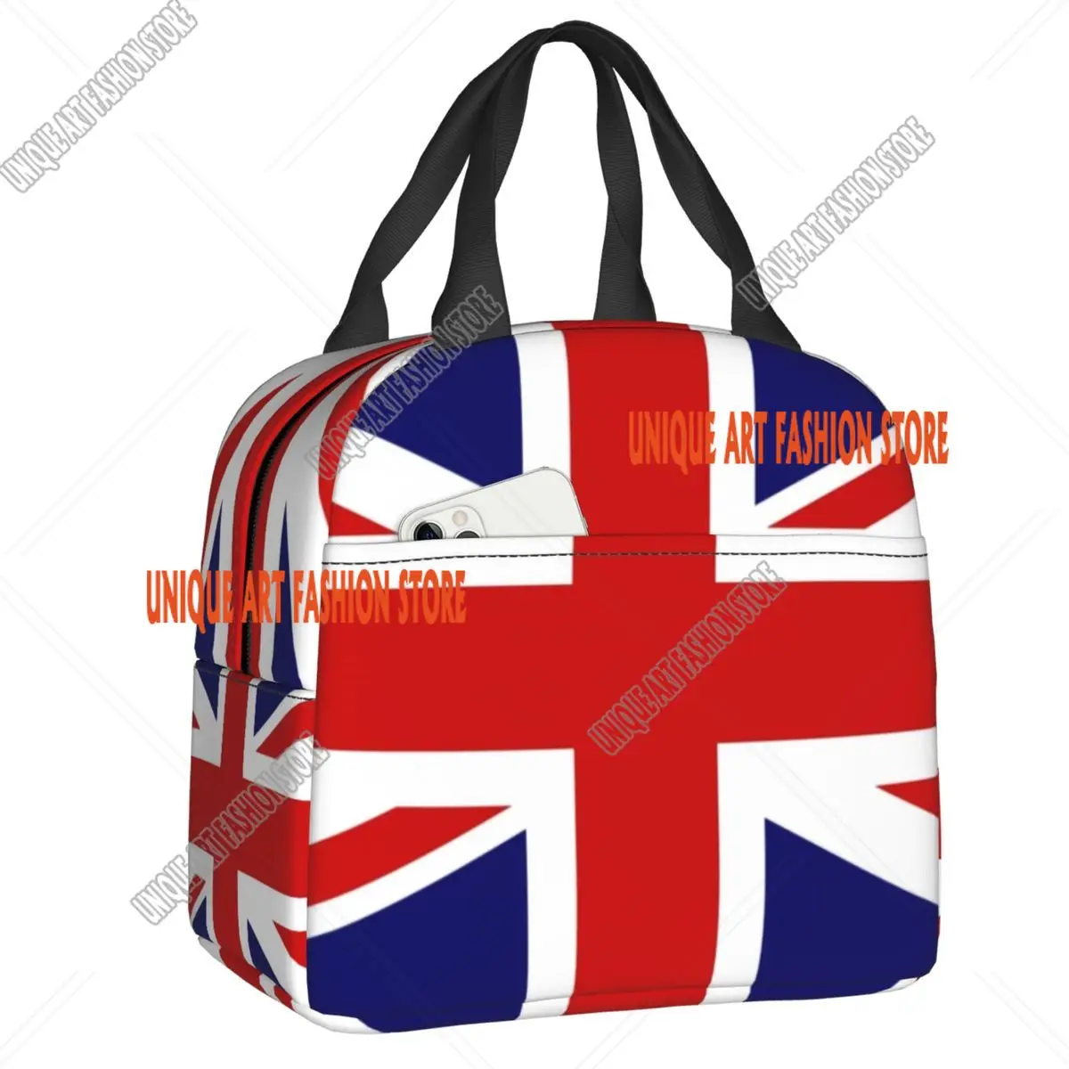 Bolsa de almuerzo con aislamiento térmico con bandera británica personalizada, bolsa de almuerzo reutilizable para mujer, para el trabajo, escuela, viajes, caja de comida multifunción