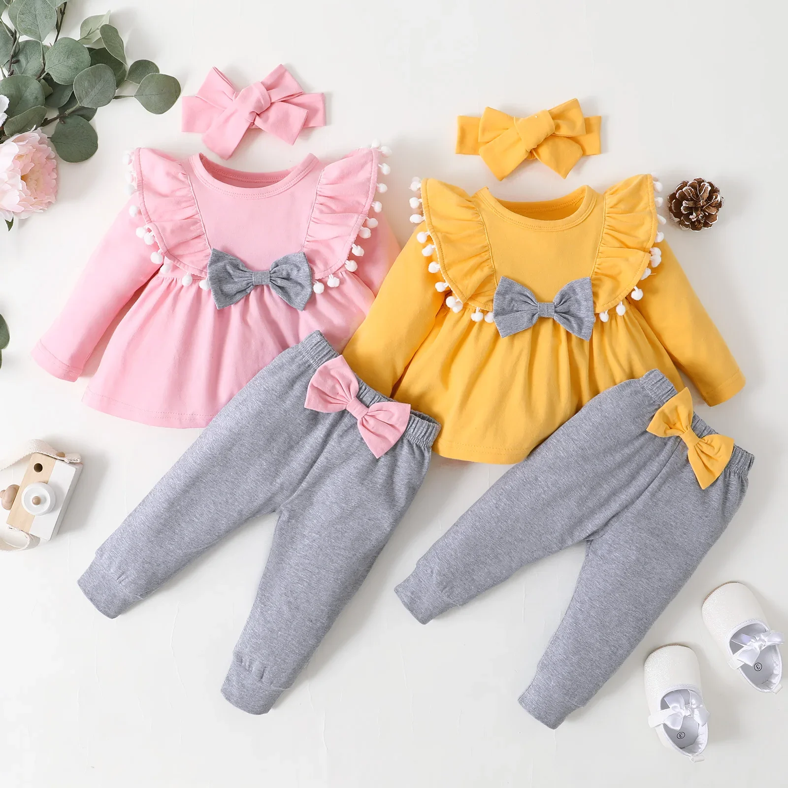 3M-24M Newborn Baby Girl Clothes Set Toddler Girl Outfits Fashion Big Bow Top + Pants Whole Sale Kids Girls Clothes Outfits