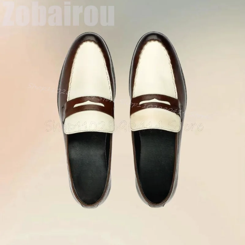 

White Brown Sewing Design Black Sole Loafers Fashion Slip On Men Shoes Luxurious Handmade Party Banquet Office Men Casual Shoes