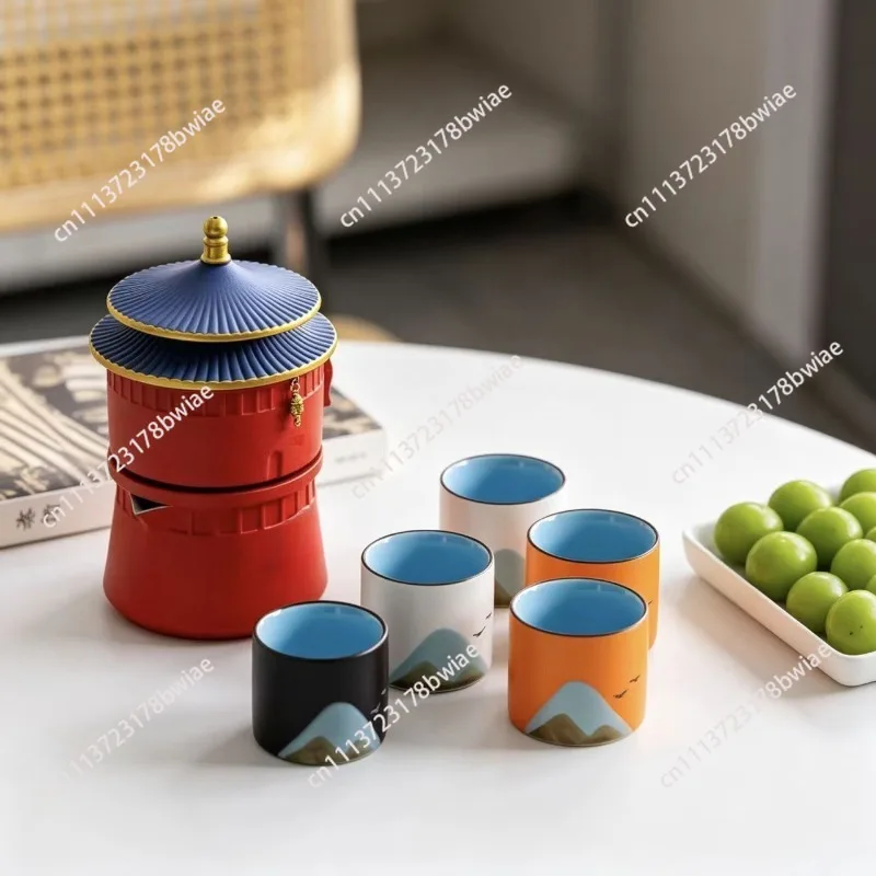 Chalet Ceramic Tea Set for Home High Grade Gift for Elderly Mid Autumn Festival Father Lazy Handicraft Gift
