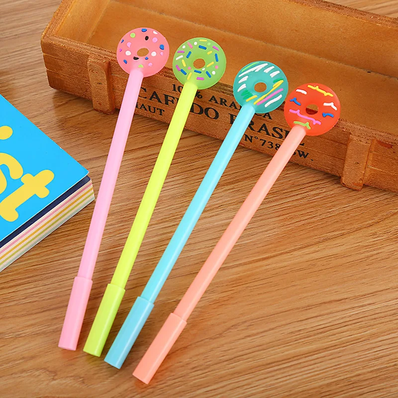 24pcs/lot 18cm Korea Novelty Donuts Candy Black Gel Ink Writing Pens Study Materials Kids Birthday Party Favor