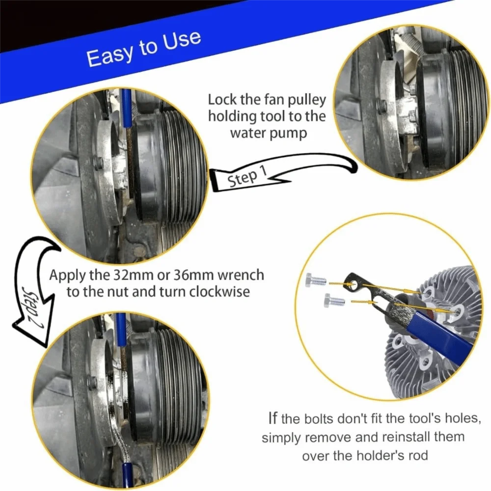 2Pcs/set Professional 32mm 36mm Fan Clutch Removal Tool Kit Anti-slip Grips Metal Wrench Set Durable Water Pump Pulley Holder
