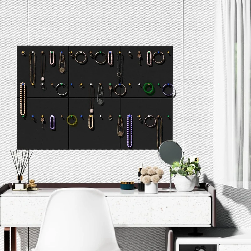 壁の整理のための黒のフェルトタイル、コルクボードの交換、50の画鋲、スタイリッシュ、6パック