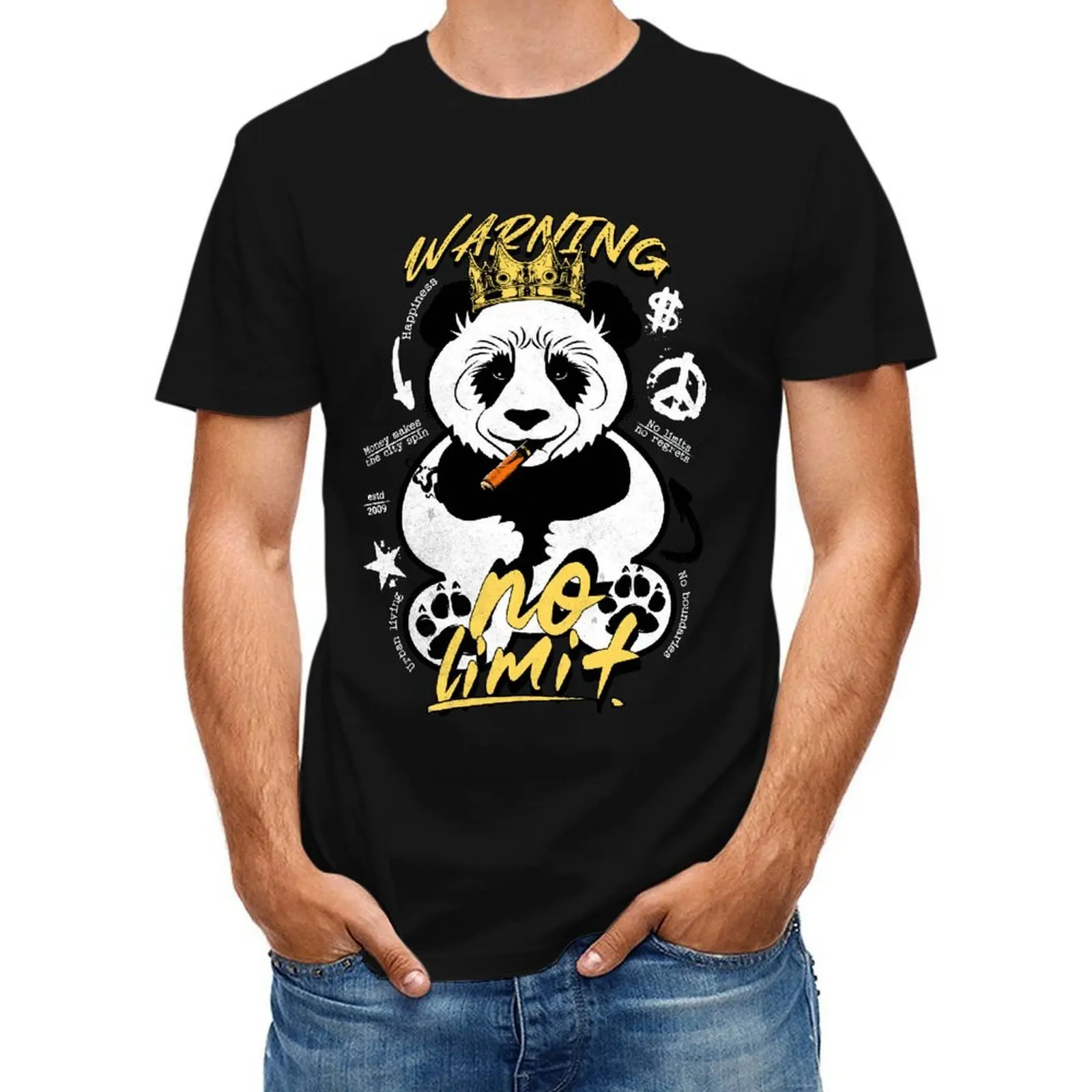 Unisex Crown Panda Warning No Limit Graphic T Shirt Hip Hop Streetwear O Neck Short Sleeve Casual Couple Tees Summer Tops