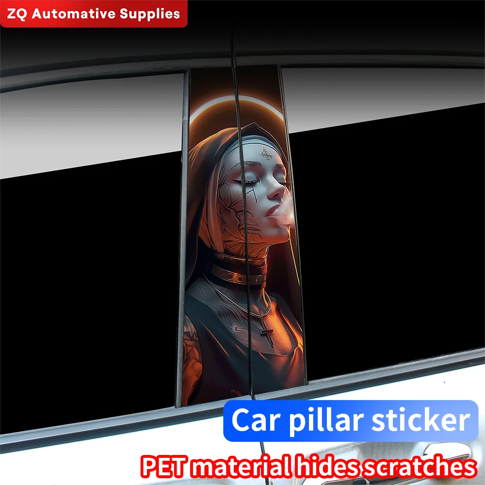 Gothic Nun Sister Car Stickers Auto B-pillar Waterproof Sunscreen Vinyl Decal Auto Center Column Cover Scratches Halloween Decor