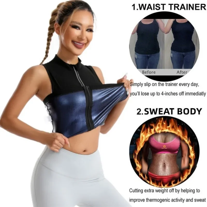 MrifDila Stand Collar Reflective Sauna Vest Women's Weight Loss 5 Times Sweating Sleeveless Shapewear Gym Exercise Body Shaper