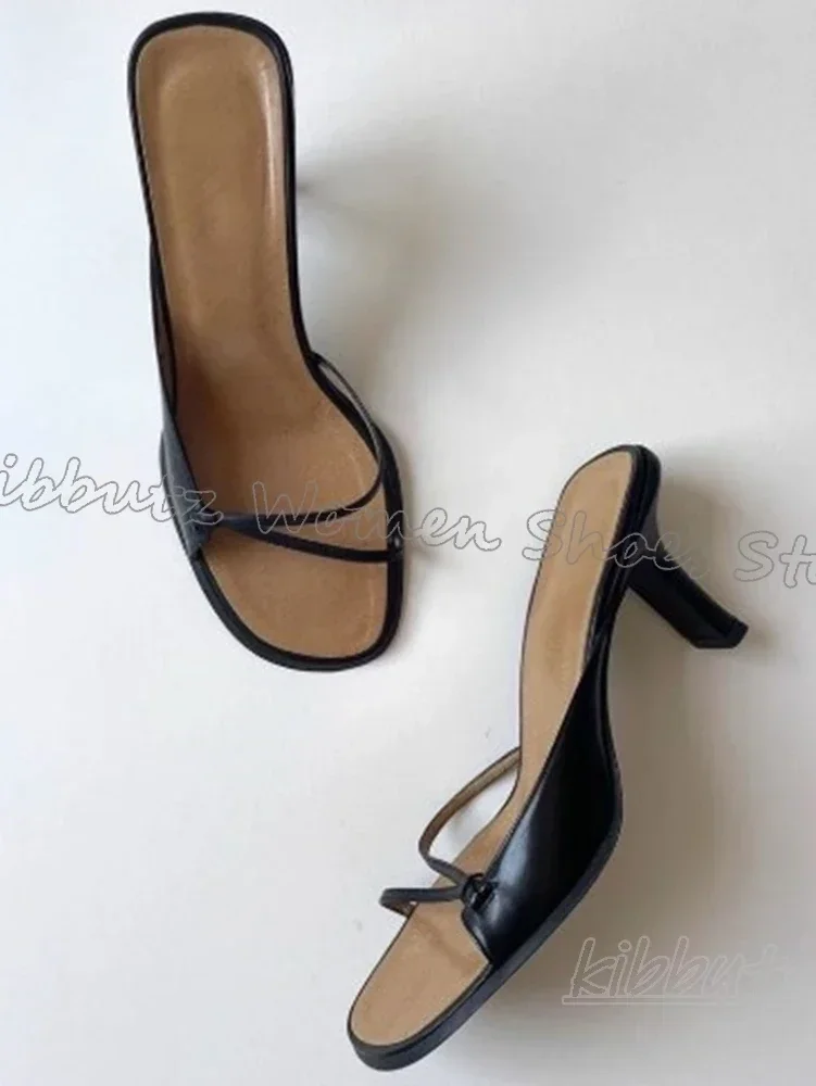 

Сандалии-тапочки с квадратным носком на каблуке «котенок», однотонные модные удобные кожаные туфли без шнуровки, вечерние женские летние модельные туфли