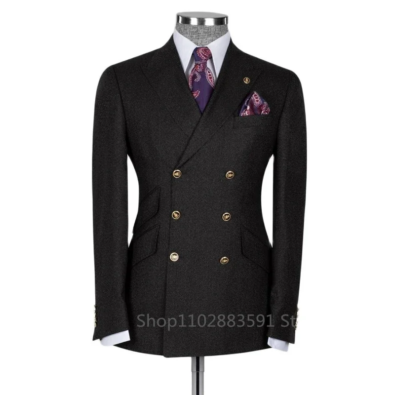 

Classic Men Suits Slim Fit Business Groom Suit Blue Peak Lapel Tuxedos for Formal Wedding Suit Blazer Only Costume Homme