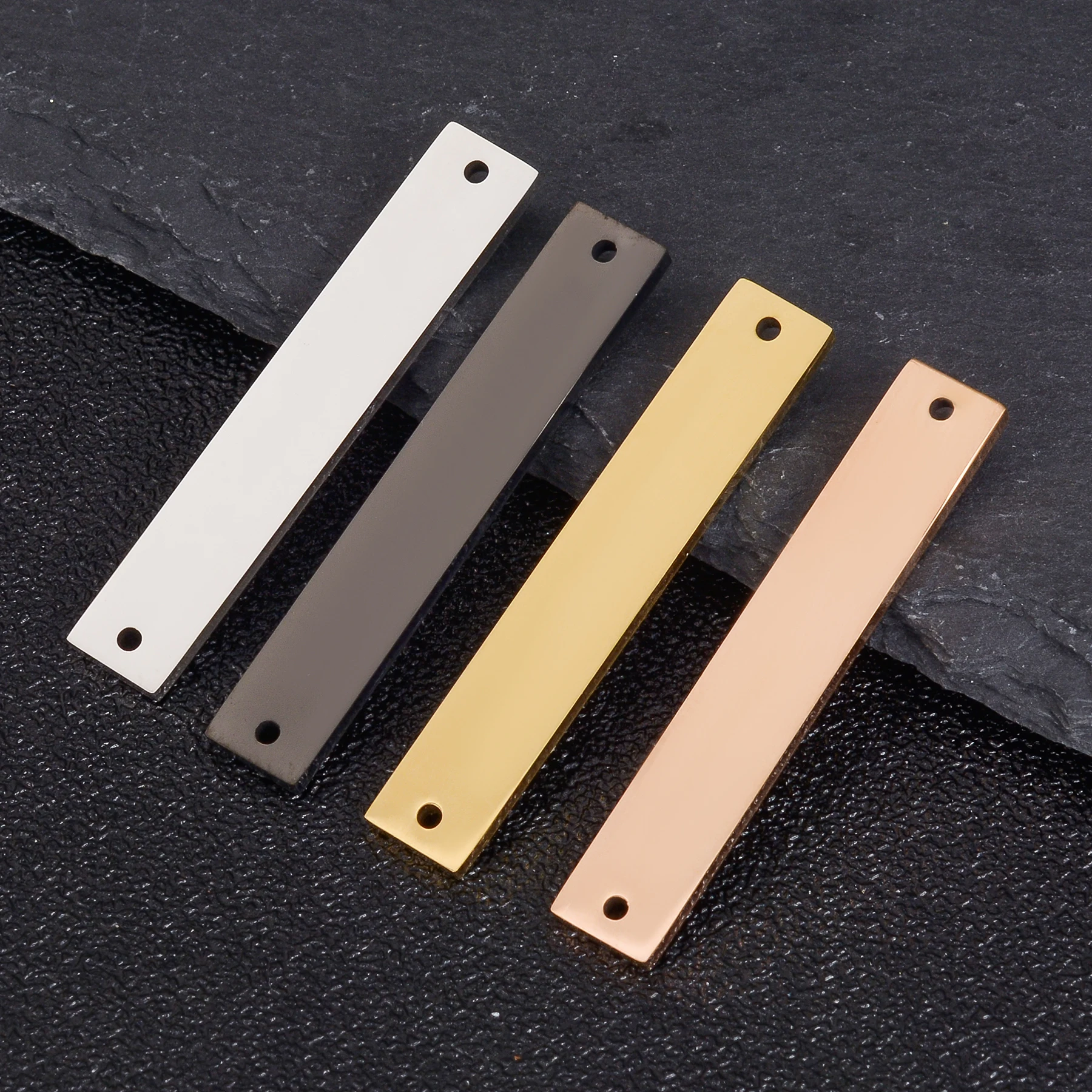 3Pcs Fashion Rectangle Connector Engraved Name Logo Date Text Stainless Steel Pendants for DIY Making Jewelry Necklace Bracelet