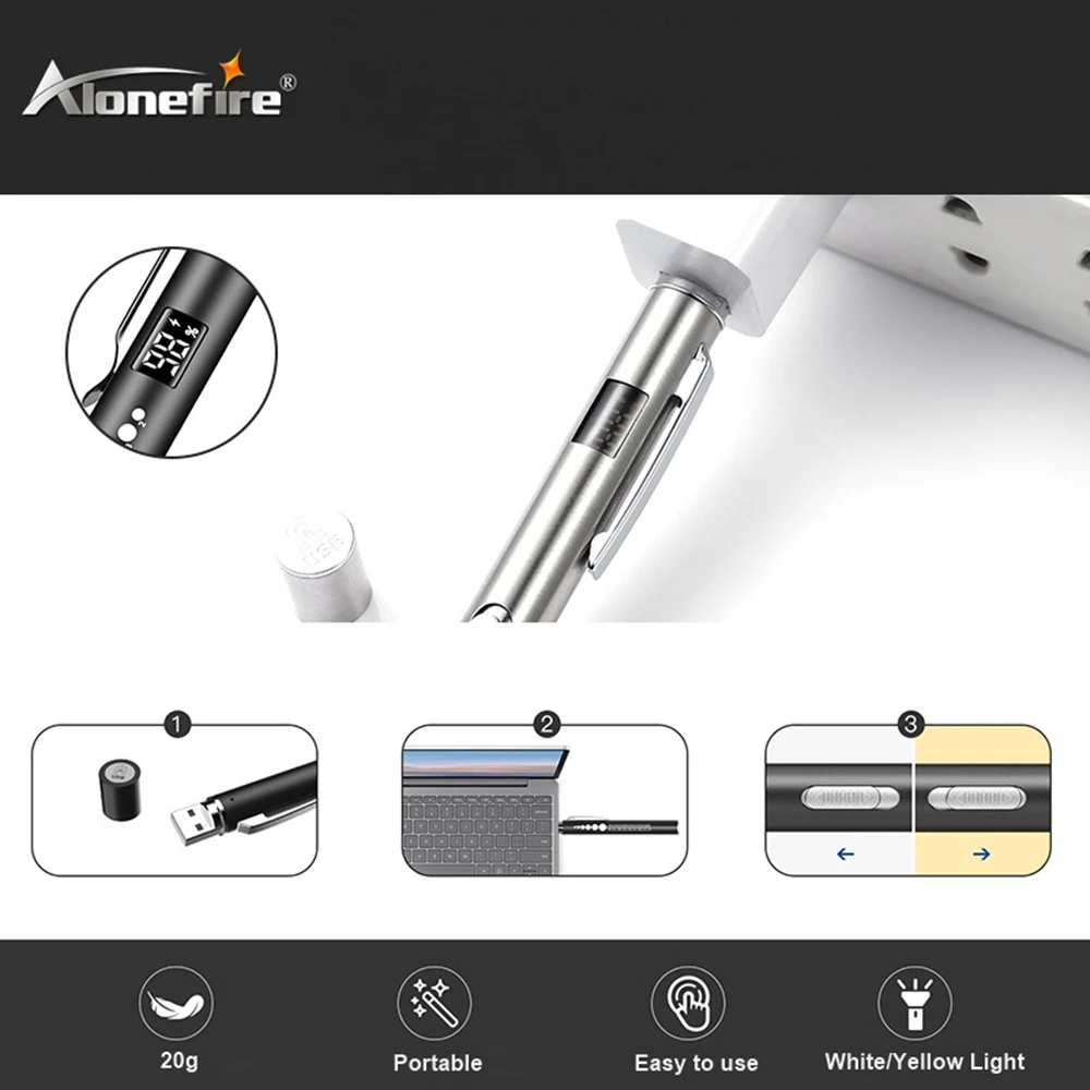 LCD صغير 2 في 1 LED أبيض/أصفر القلم ضوء مصباح يدوي USB قابلة للشحن عيون تلميذ تحقق العمل المنزل إضاءة الطوارئ مصباح الشعلة