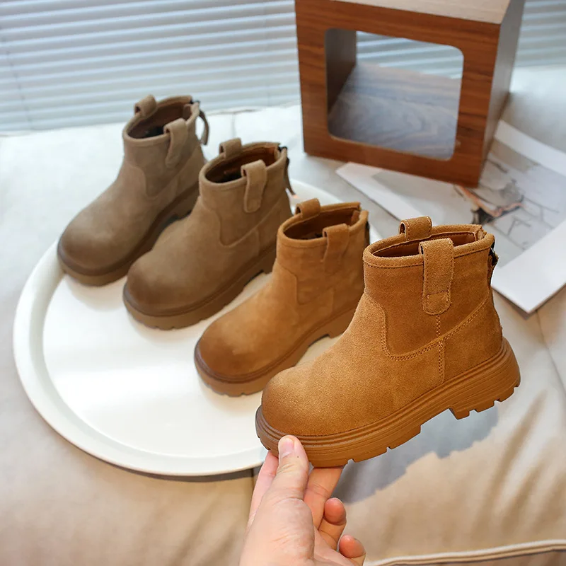 Toddler Boys Girls Vintage Ankle Boots Little Kids Winter Thick Warm Back Zipper Combat Booties Non-Slip Rubber Sole Boots