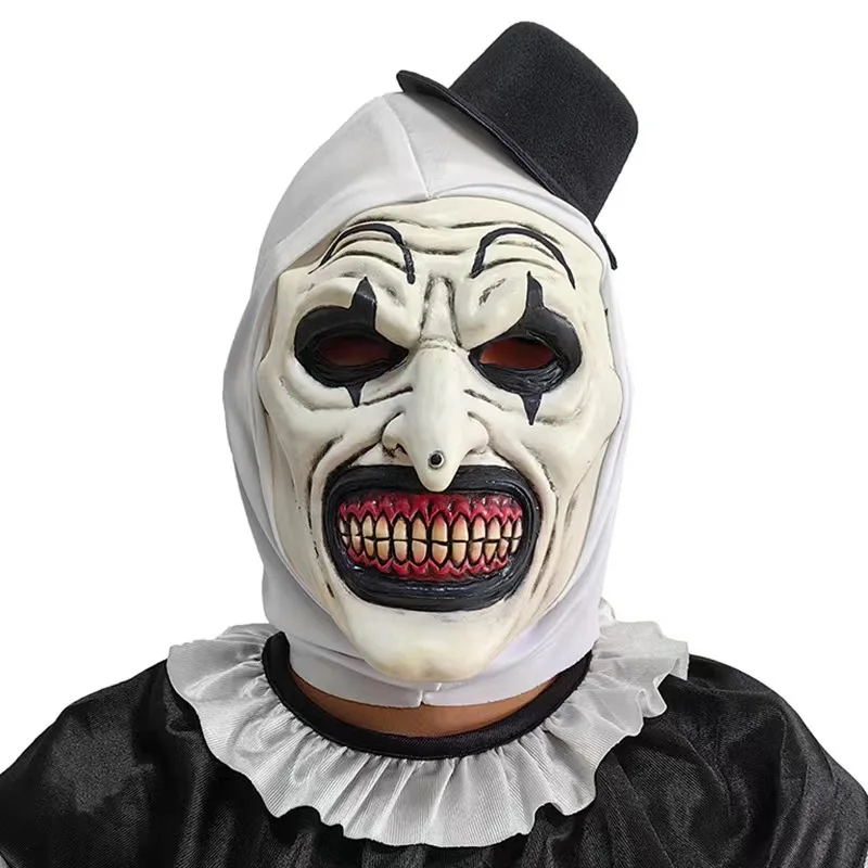 

2024 Halloween Horror Role-playing with A Soul Broken Clown Mask and Hat Clown Head Cover Bloody Latex Makeup Ball Horror Props