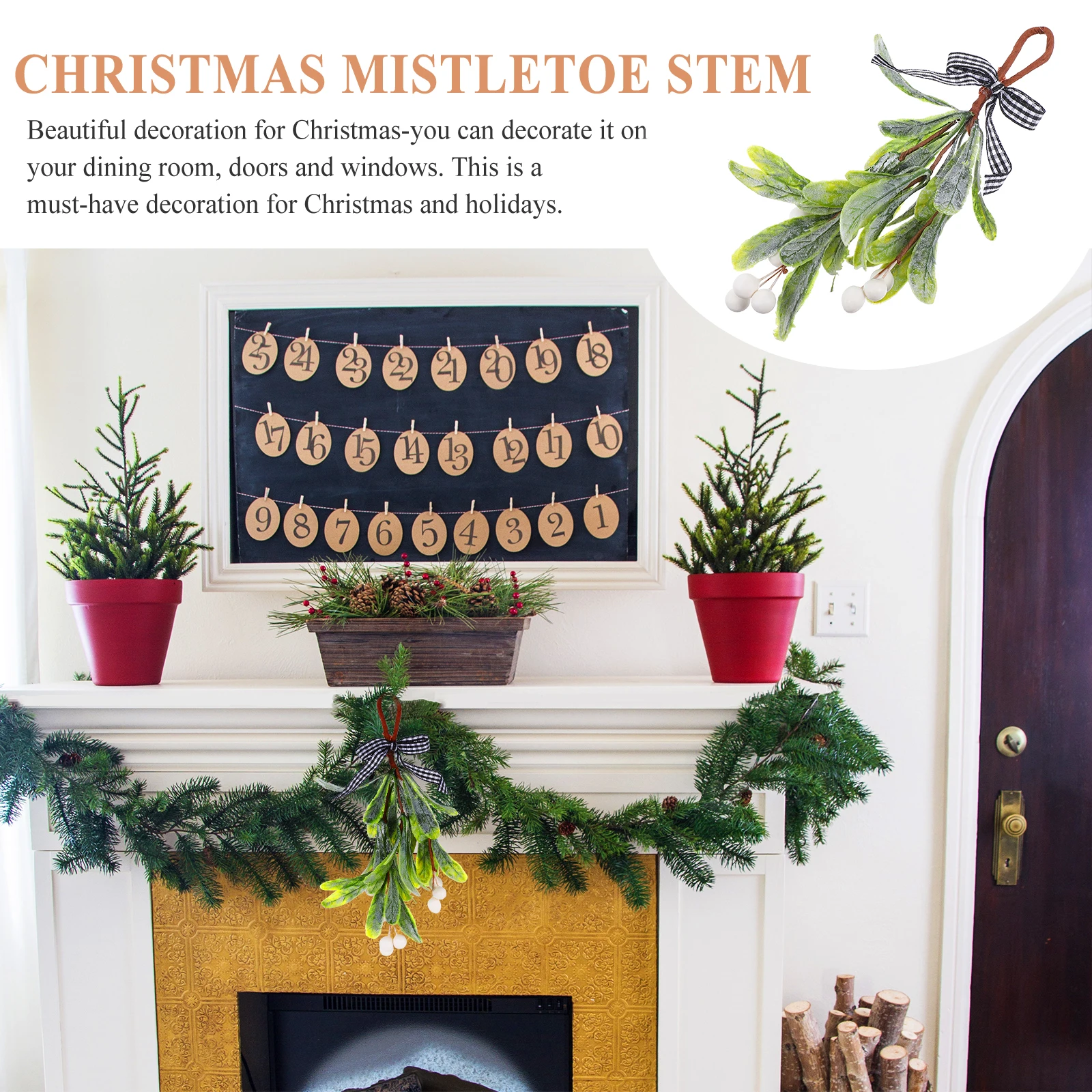 

Christmas Mistletoe Stem with White Berries Artificial Pick for Home Decoration Holiday Party Xmas Tree Window Door Hanging