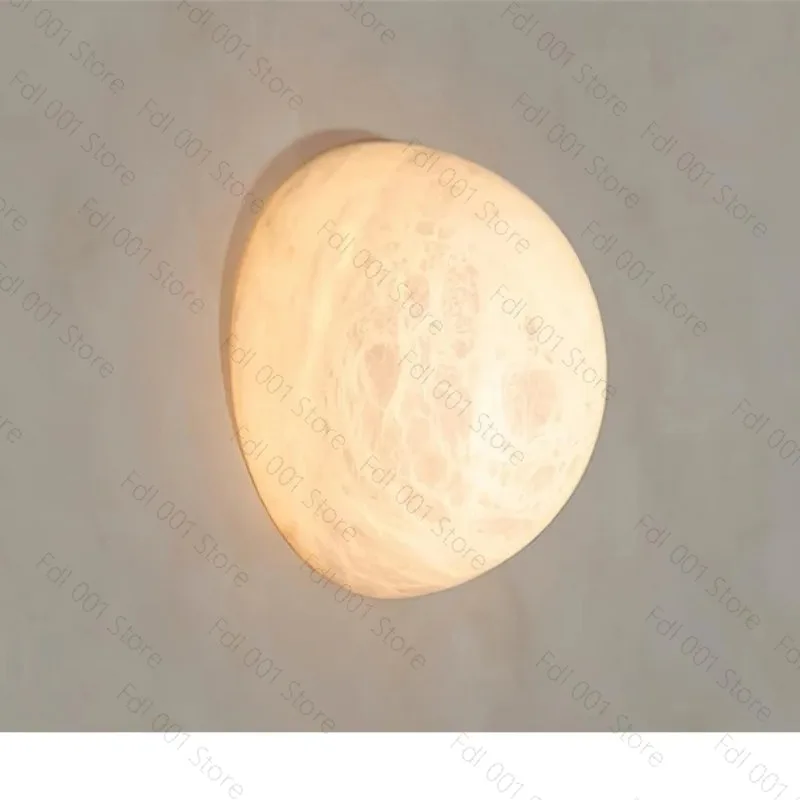 Modern simple moon marble wall hanging lamp semi-round decorative bedroom bedside living room entrance advanced sense