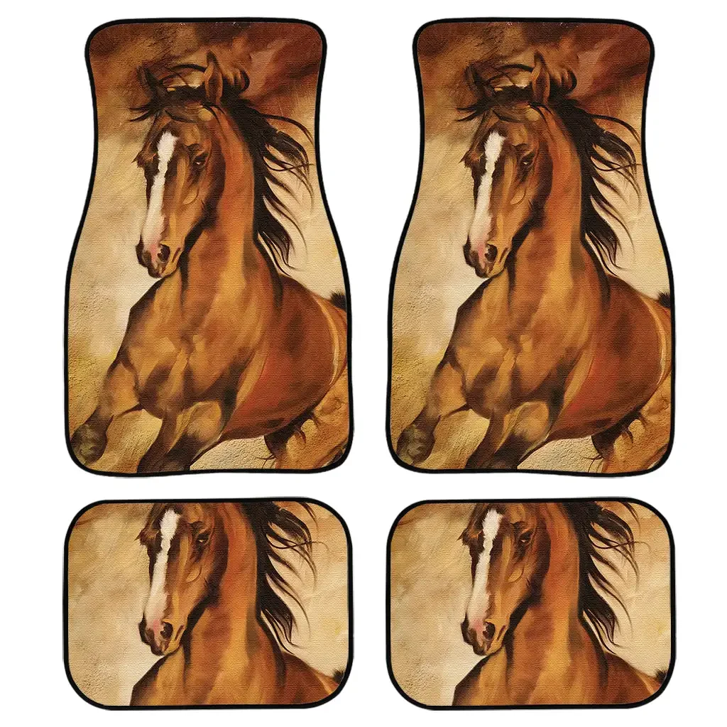 Colorful Horse Portrait Print Car Floor Mat Vintage Carpet Anti-Slip Rubber Mat Pack of 4 Auto Accessiores for Car SUV Van