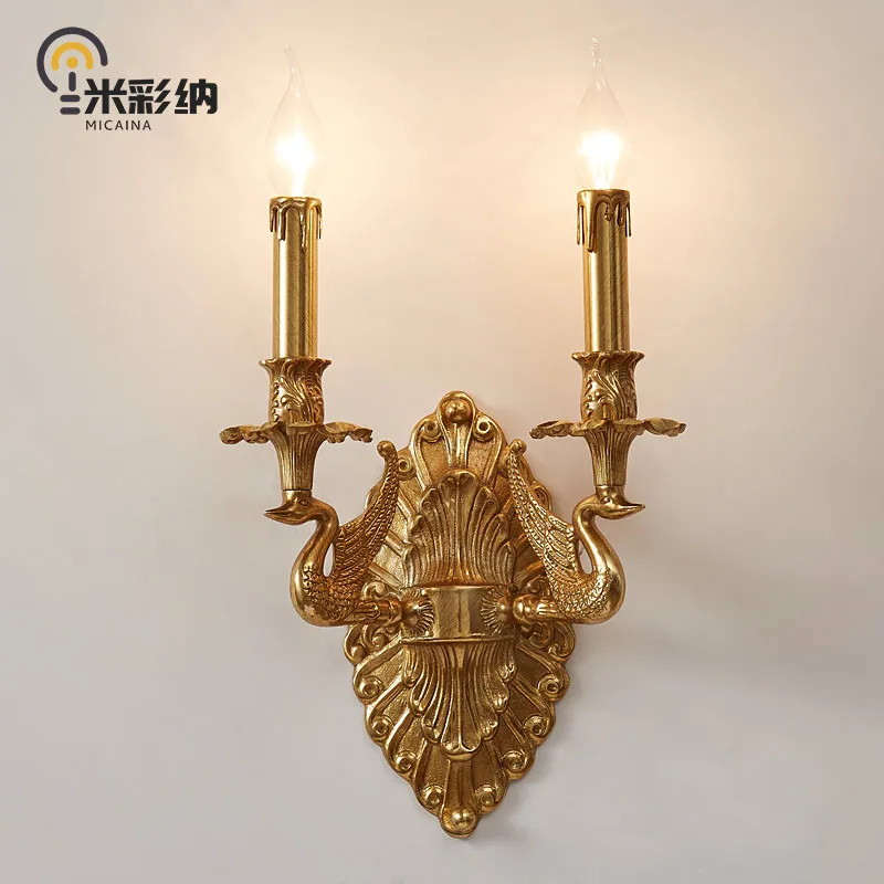 

French style copper wall lamp European style retro pastoral villa living room dining room study bedroom bedside lamp