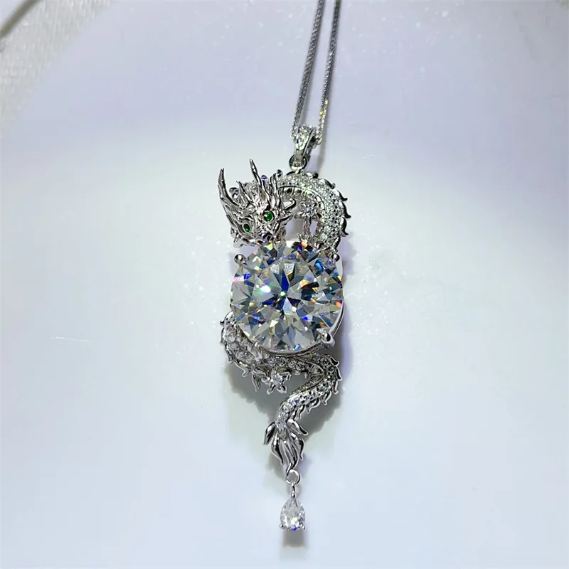 Collectible Moissanite PT950 Platinum 10 Carat Dragon Totem Pendant for Women, high brilliance jewelry for collection lovers