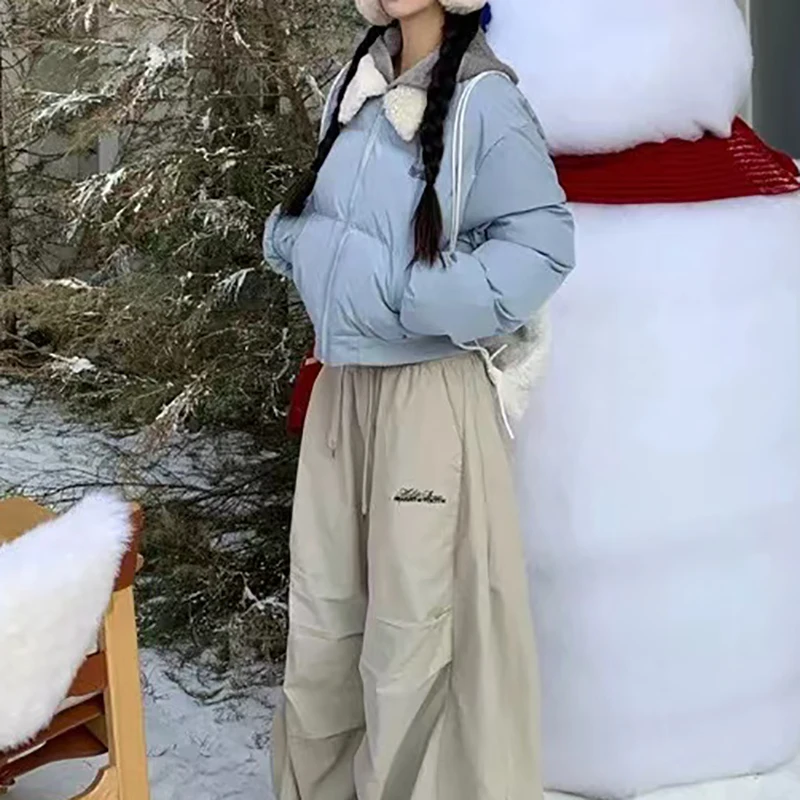 

ITOOLIN 2025 Winter Thick Loose Bread Style Multi functional Women's Commuter CoatLambskin collar down cotton jacket