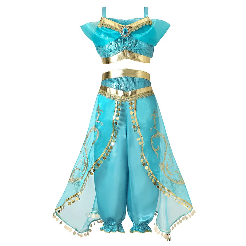 Robe de Princesse Jasmine pour Fille, Costume de Lampe Magique d'Aladdin, Ensemble Éducatif pour ixd'Anniversaire, Carnaval Cosplay, Vêtements pour Enfants