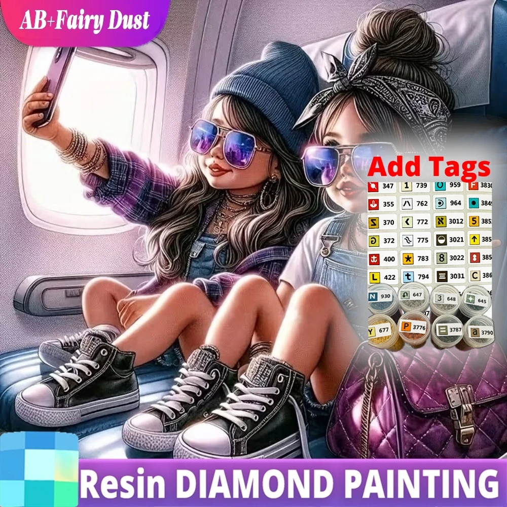 

Resin Fairy Dust AB Diamond Painting Girl Portrait DIY Pattern For Adults Beginners Mosaic Kid Embroidery Cartoon Decor Home