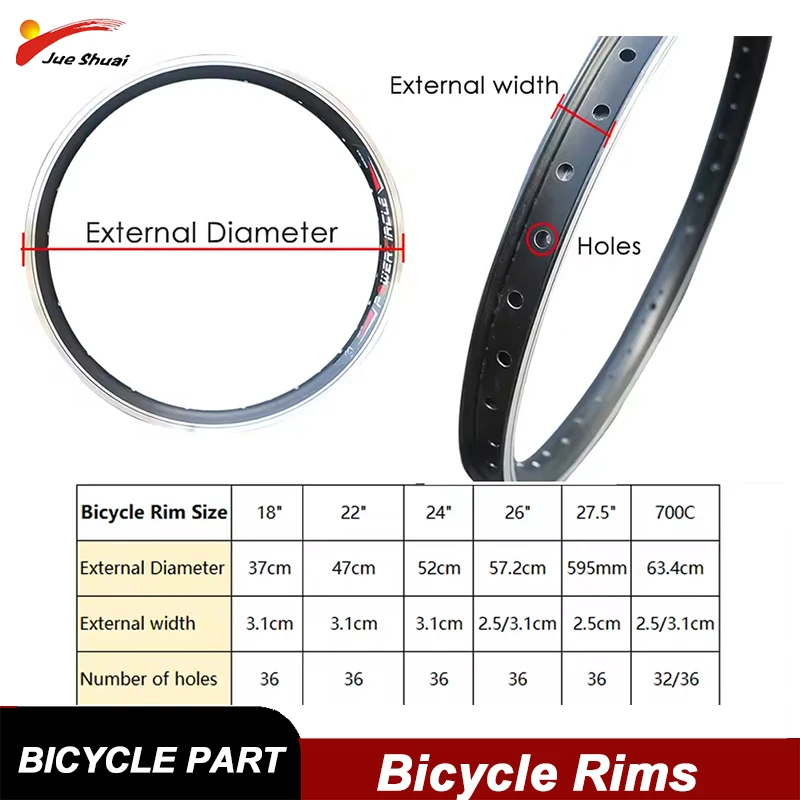 

Bike Wheel Rims 18" 22" 24" 26" 27.5" 700C with 36 Holes for Mountain Bicycle Double Layers V Brake Disc Brake Accessories