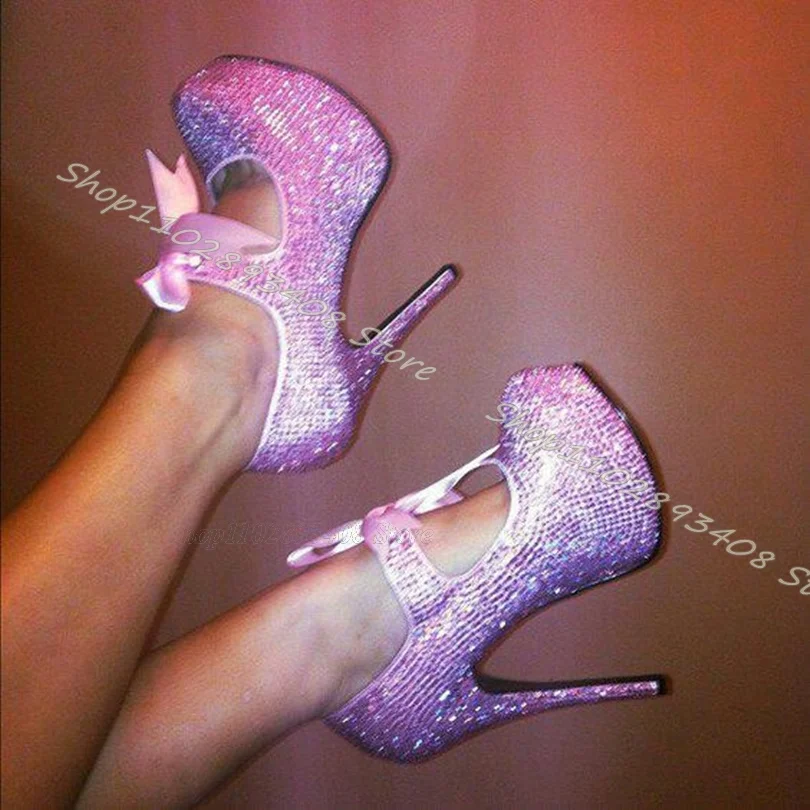 

Glitter Rhinestone Decor Platform Pumps Stiletto Lace up Round Toe Shoes Spring Elegant Party Women Shoes Zapatos Para Mujere