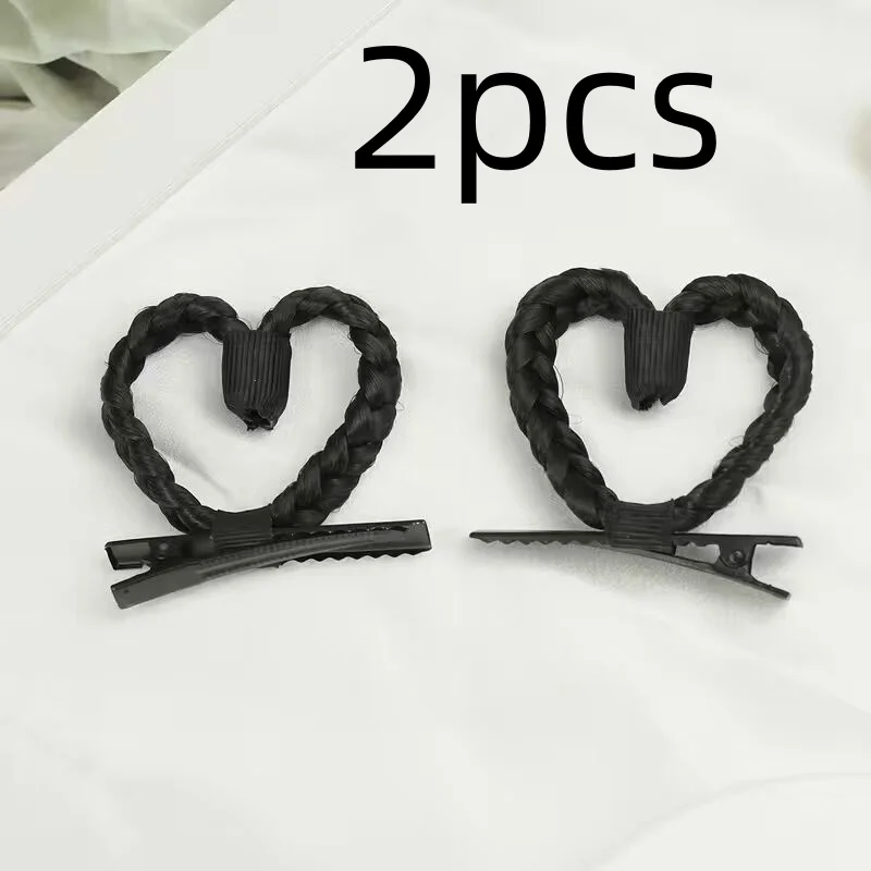 2/4pcs cute heart-shaped braided hair clip synthetic heart-shaped hair clip cute daily girl hairstyle accessory. image 6