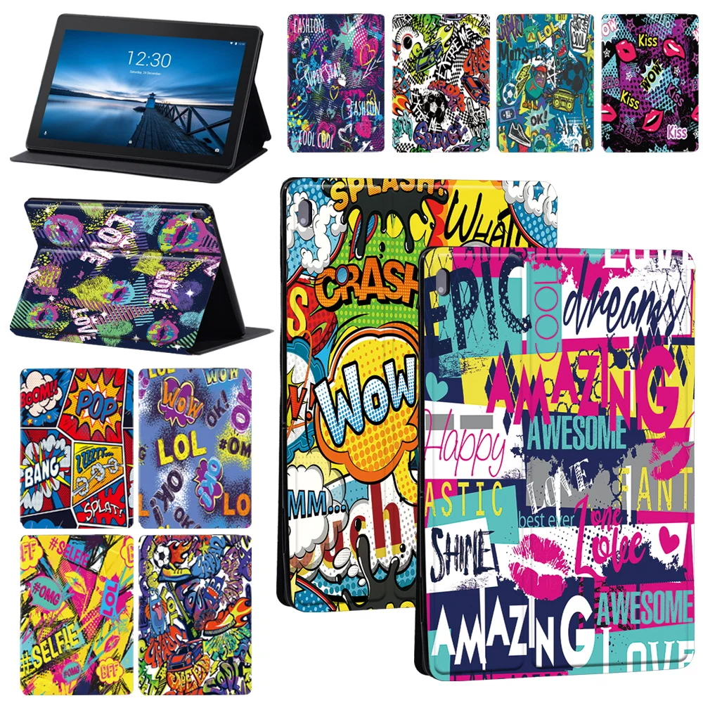 Tablet Case for Lenovo Tab M10 X605F X505F/Tab M10 PLUS X606F X/Tab E10 TB-X104F/TB-X104L Cover Leather Graffiti Pictures Case